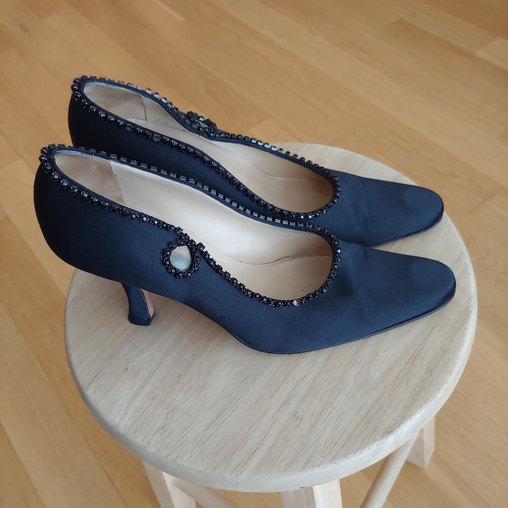 Mark Schwartz vintage satin heels with rhinestones